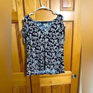 Ivanka Trump blouse with accent tie cap sleeves. Black and white